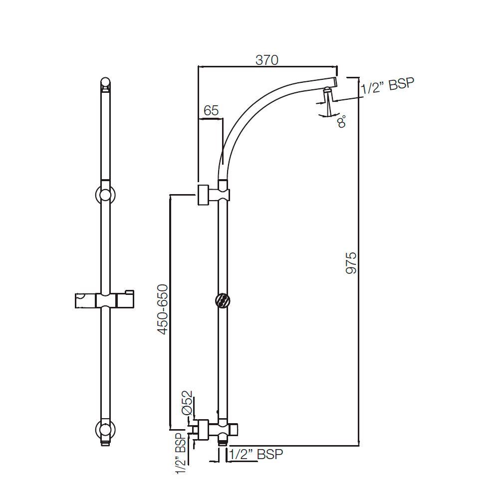 Shower Accessories Exposed Shower Pipe with Operating Divertor Knob