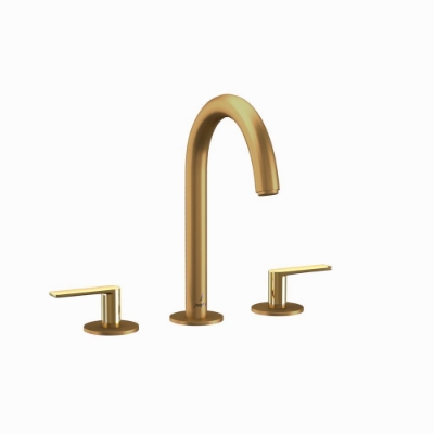 Immagine di Gruppo lavabo 3 fori - Leva: Oro lucido PVD | Corpo: Oro opaco PVD