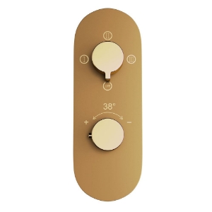 Immagine di Miscelatore doccia termostatico Aquamax con deviatore a 3 vie - Leva: Oro lucido PVD | Corpo: Oro opaco PVD