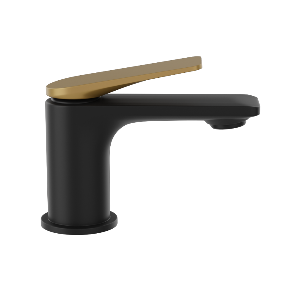 Picture of Miscelatore monocomando per lavabo - Leva: Oro opaco PVD | Corpo: Nero opaco