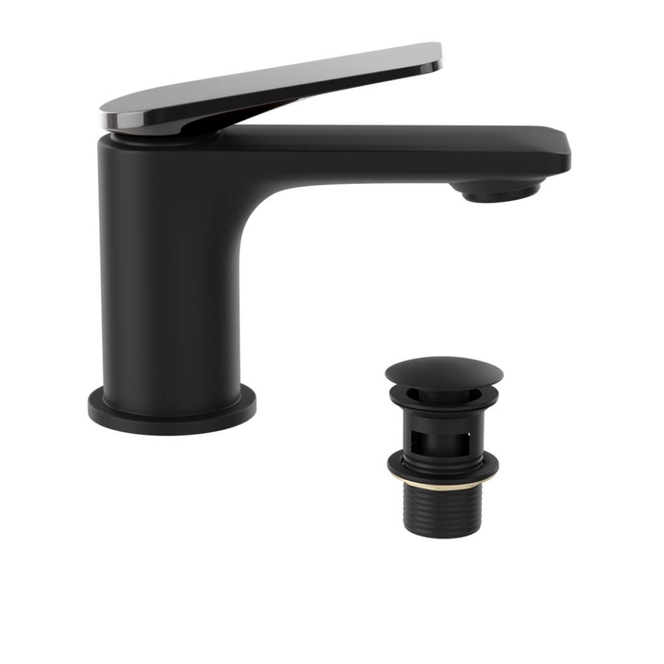 Picture of Miscelatore monocomando per lavabo con piletta click-clack - Leva: Cromo nero | Corpo: Nero opaco