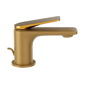 Immagine di Miscelatore monocomando per lavabo con scarico automatico - Leva: Oro lucido PVD | Corpo: Oro opaco PVD