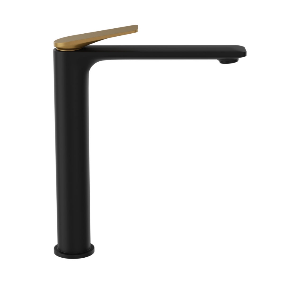 Picture of Miscelatore monocomando alto per lavabo - Leva: Oro opaco PVD | Corpo: Nero opaco