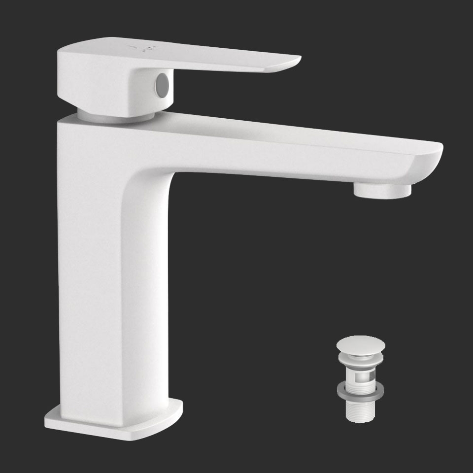 Picture of Miscelatore monocomando per lavabo con piletta click-clack - Bianco opaco